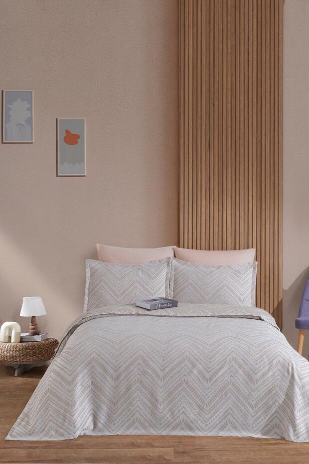 Petra Bedspread Set Double Size Linen Look 3 Pieces (240X230 cm) Ecru