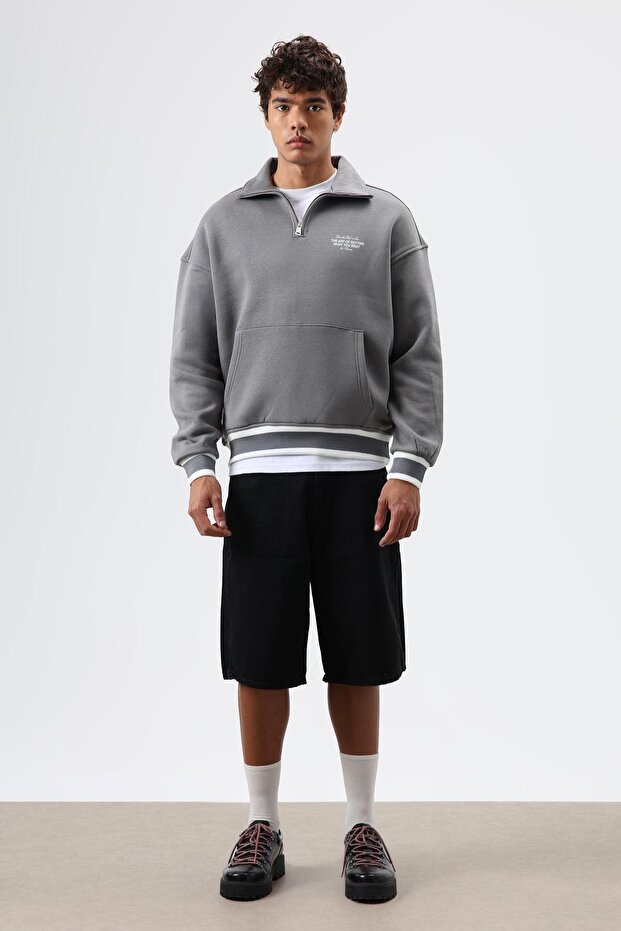 Oversized Polo Neck Sweatshirt Smoked