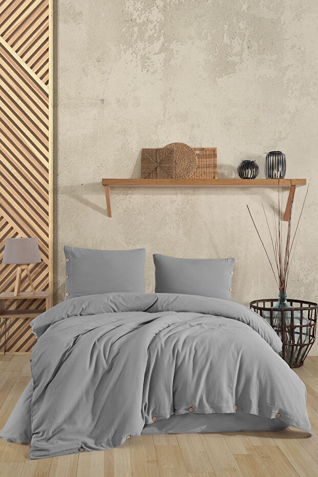 Lina Double Duvet Cover Set 4 Pieces (200X220 cm) Gray