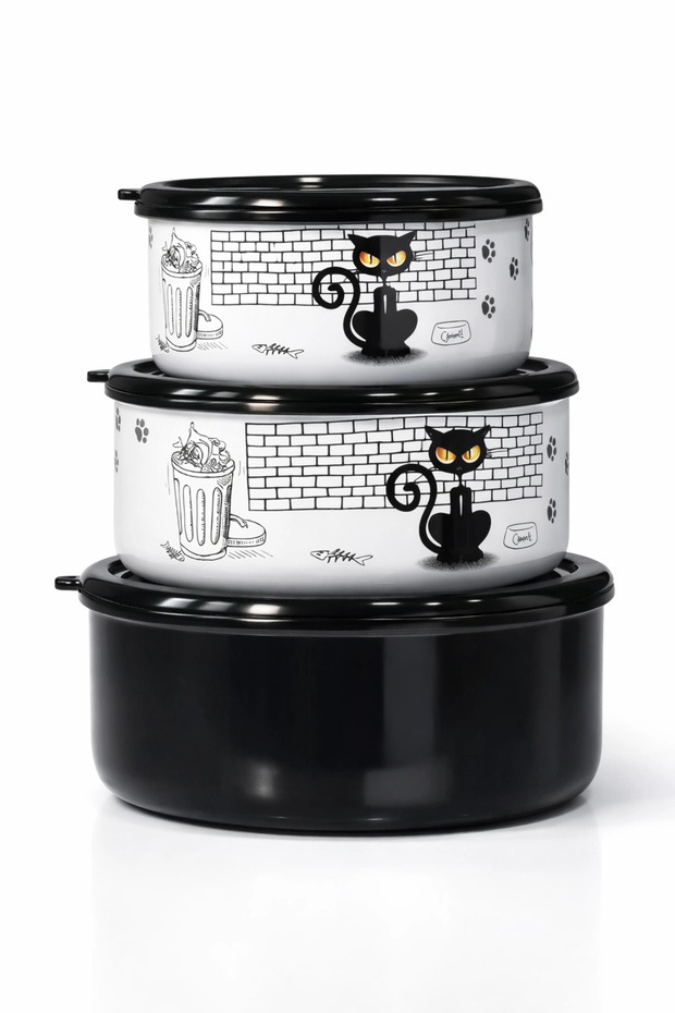 مجموعة تخزين ثلاثية صلبة من المينا - 1