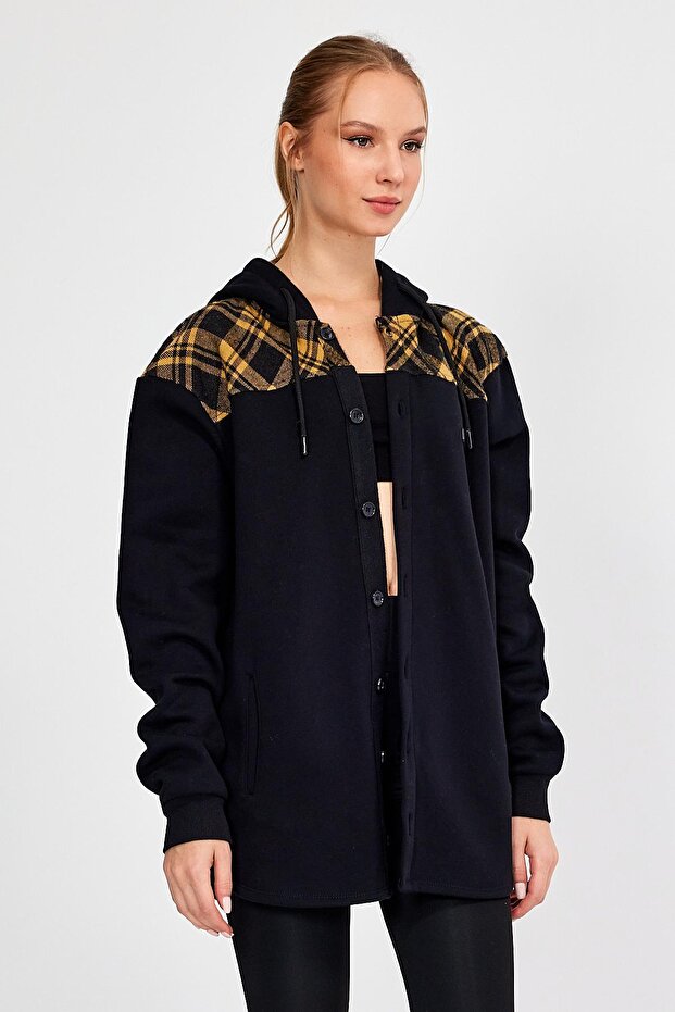 Hooded Buttoned Oversize Carpenter Cardigan (E22-61500)