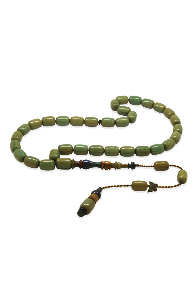 Each One Is Masterfully Crafted with a Systematic Process, Imame Hitame Kuka Capsule Cut Light Turquoise Catalin Prayer Beads.