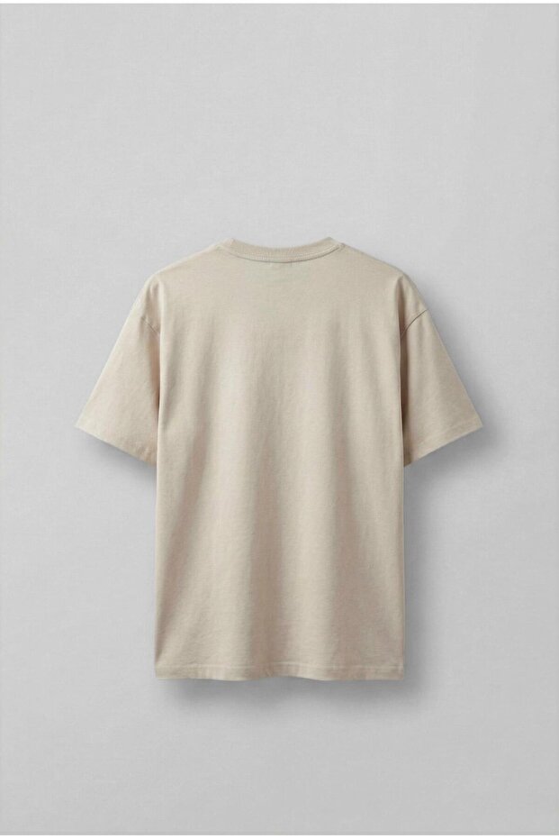 Erkek Oversize Basic T-Shirt Bej - 2