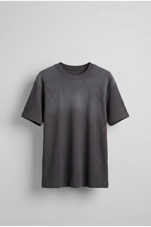 Men's Corded Fabric Washable Color Changing Oversized T-Shirt Anthracite White