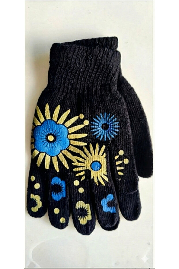 Patterned Black Pink Blue Purple Gloves - 1