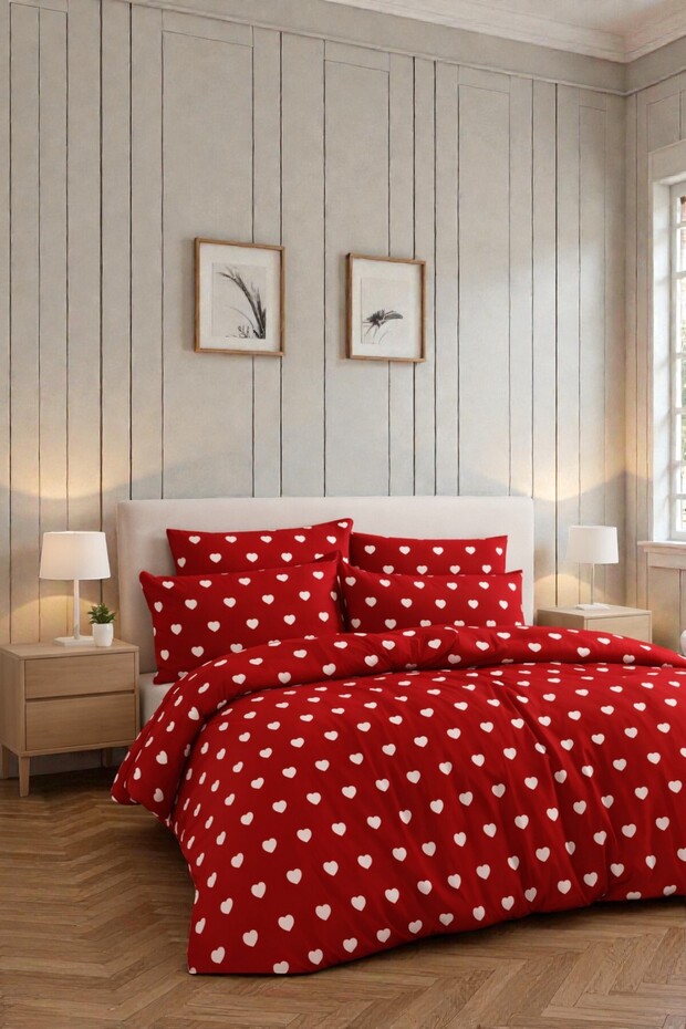 Double Heart Patterned Duvet Cover Set | 200 X 220 cm | Valentine's Day Gift | Daily Use