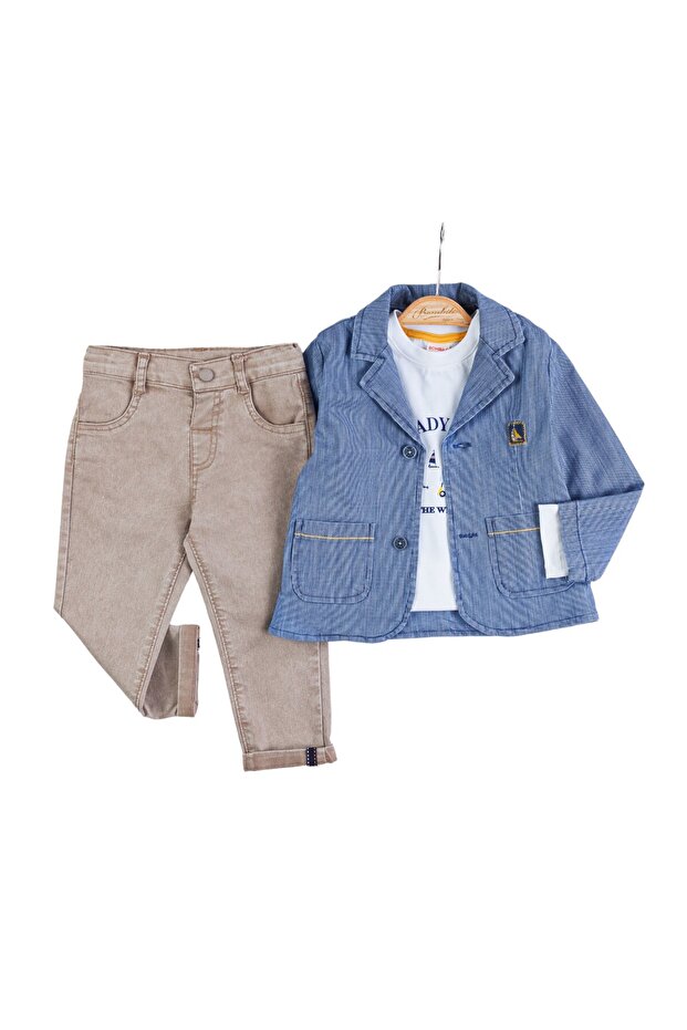 IDDO THREE PIECE DENIM BLAZER SET - YELLOW