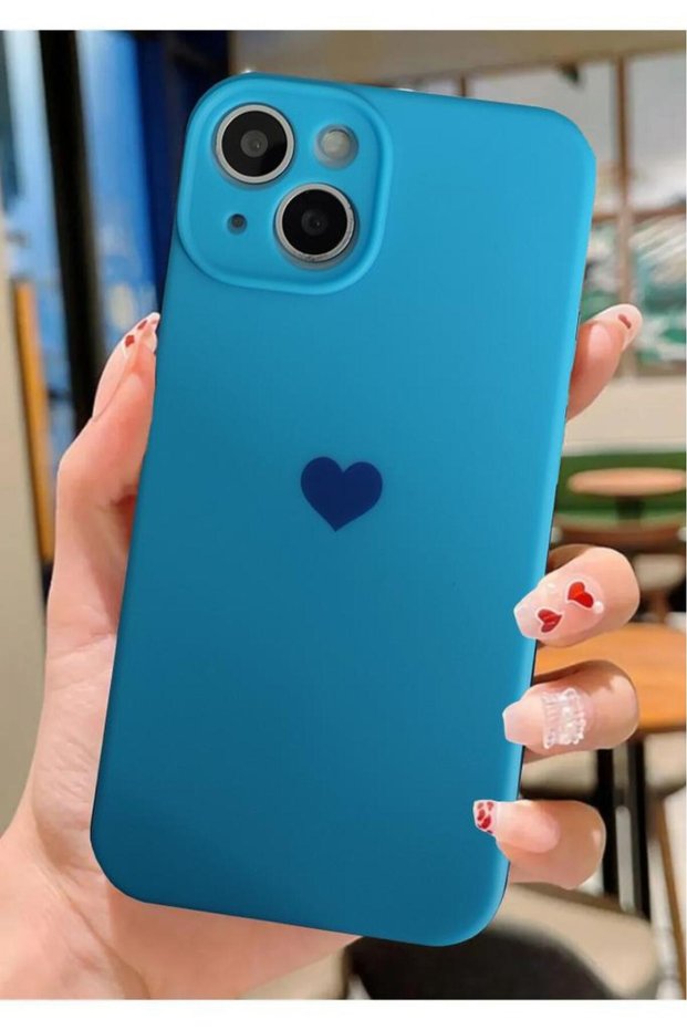 iPhone 13 Compatible Heart Logo Velvet Case with Camera Protection