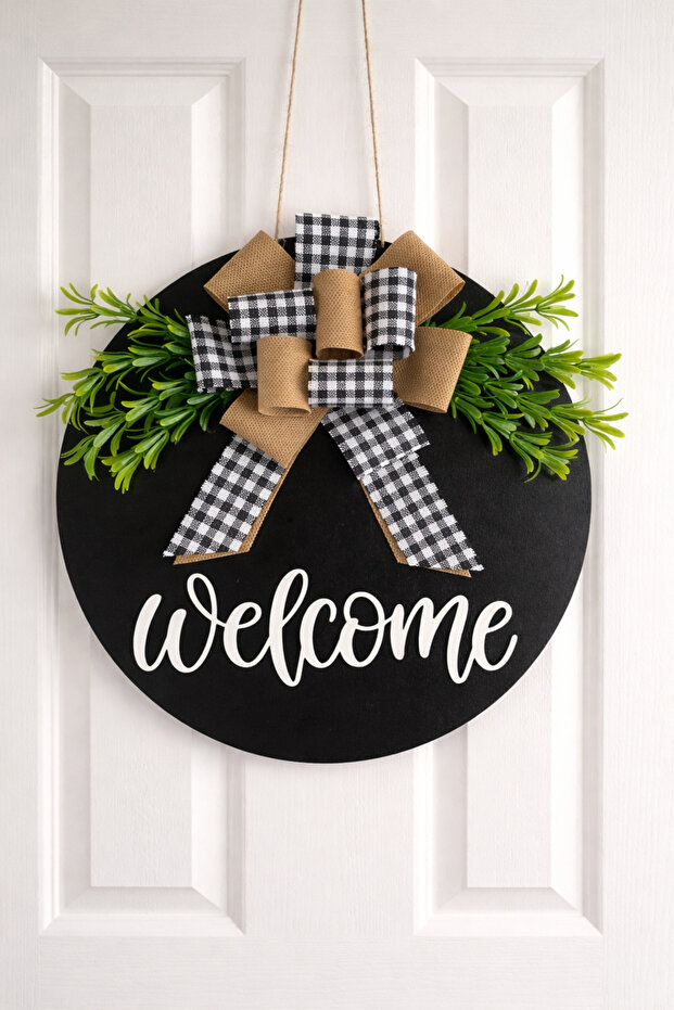 Dekoratif kapı süsü siyah welcome - 1