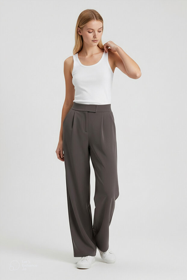 Women's Velcro Waistband Anthracite Palazzo Pants
