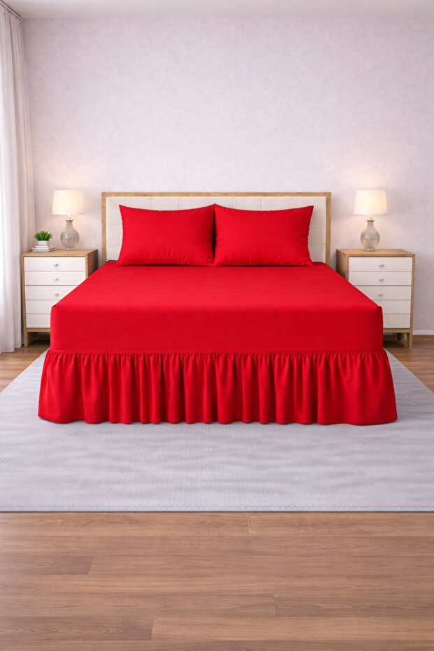 Baza Ruffled Sheet Set King Size - Red