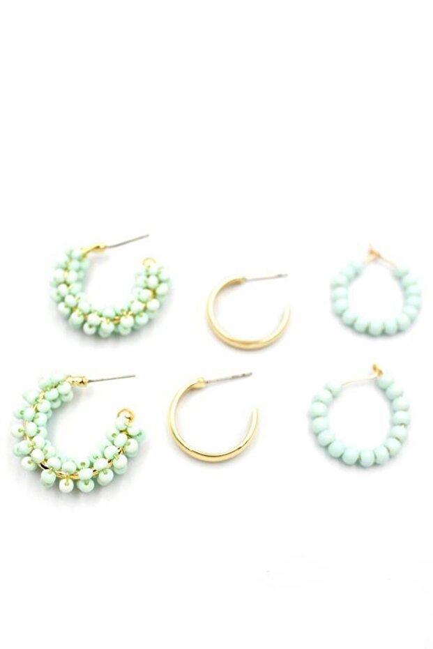 Beaded Earring Set - Green - 1