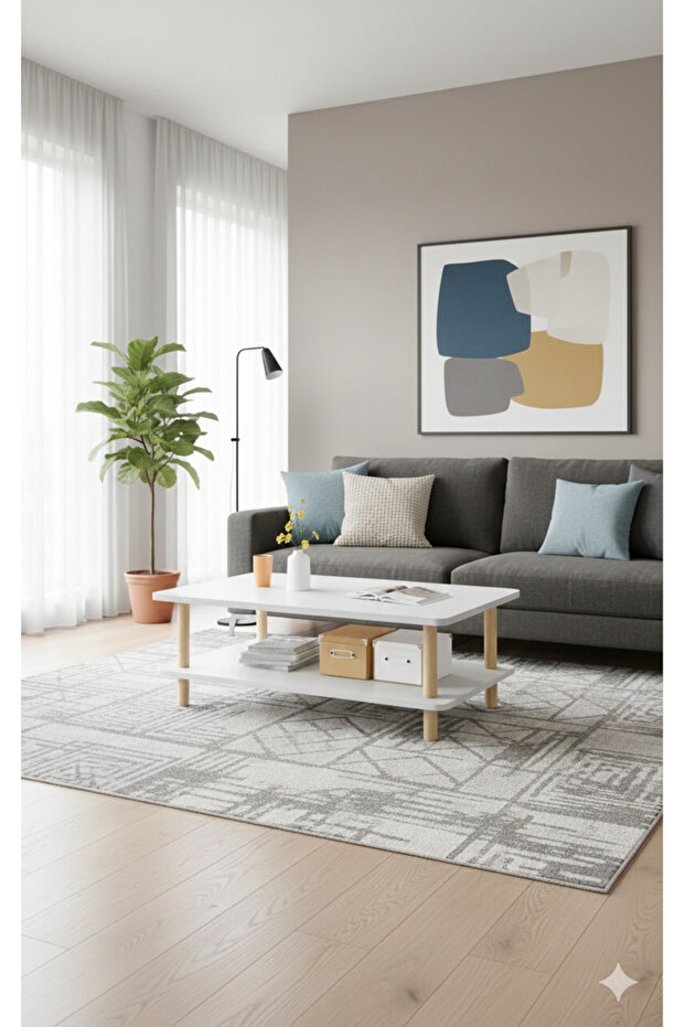 Two-tier coffee table, rectangular coffee table, coffee table with storage - 7