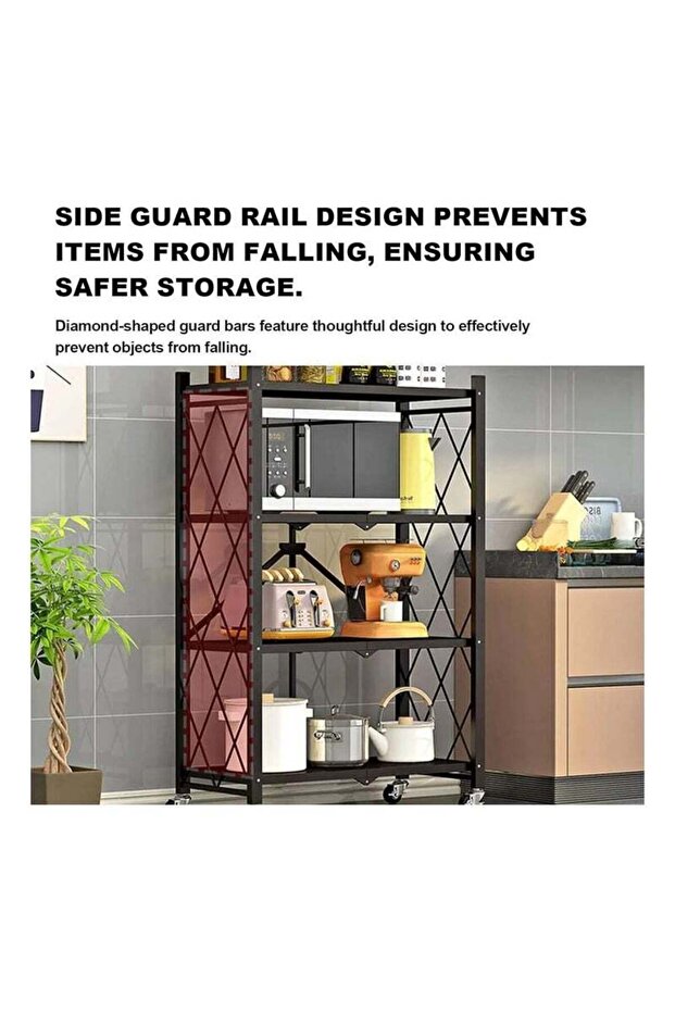 رف تخزين قابل للطي سميك بخمس طبقات مزود بعجلات، ورف ذو سعة كبيرة - 7