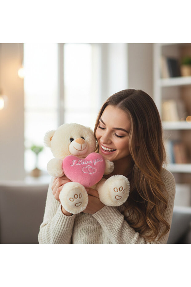 Plush Teddy Bear Holding a Heart, My Sleeping Companion, Cute Plush Bear, Gift Plush Toy