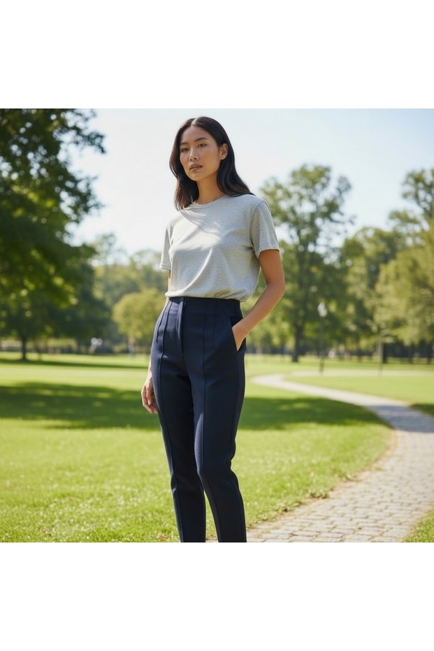 Navy Blue Women's Corset Detailed Skinny Leg Trousers