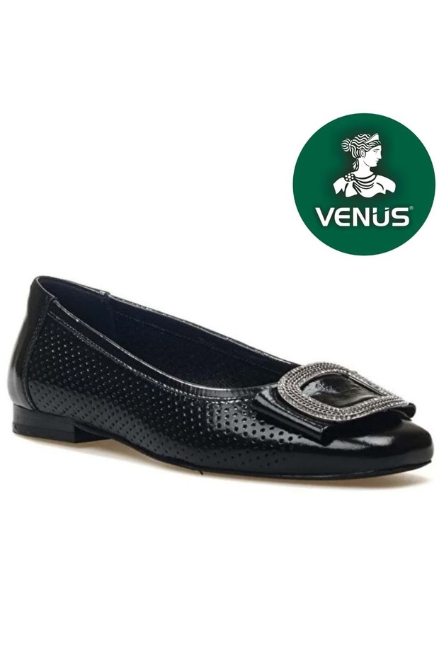 Pigi Genuine Leather Women's Ballet Shoes Black-Patterned Leather
