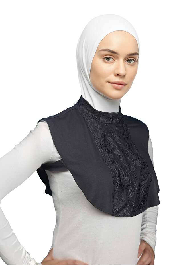 Women's Combed Cotton Hijab Circle Collar Lace Neck Collar - Smoke