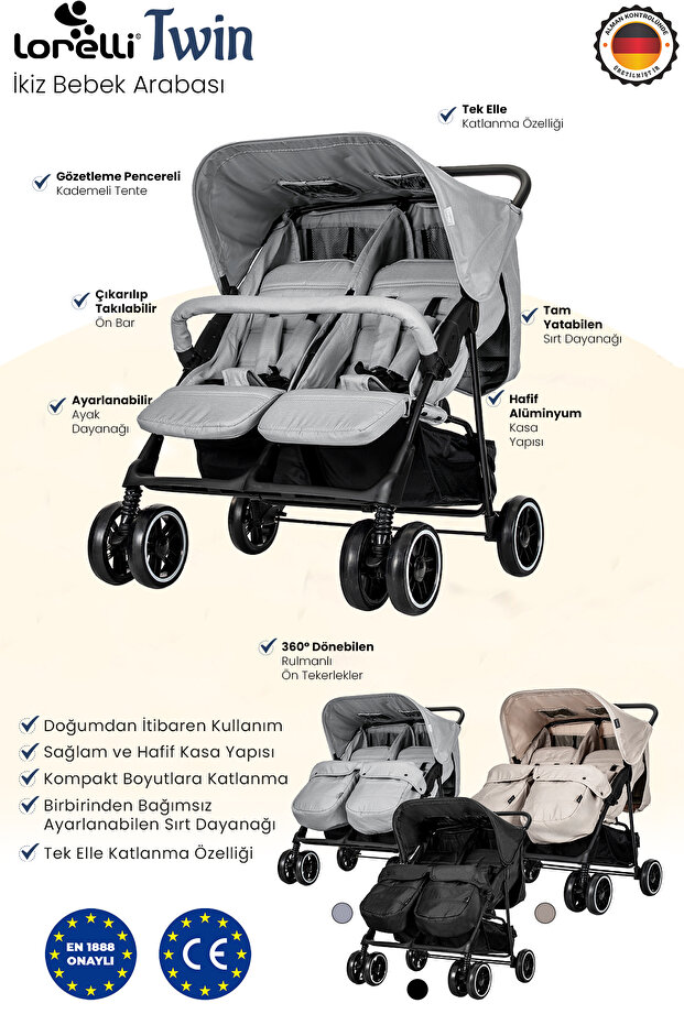 Twin Ikiz Bebek Arabası – Cool Grey - 2