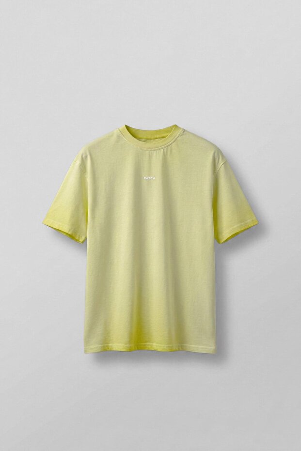 Men's Oversize Round Neck Washed Catch T-Shirt Yellow
