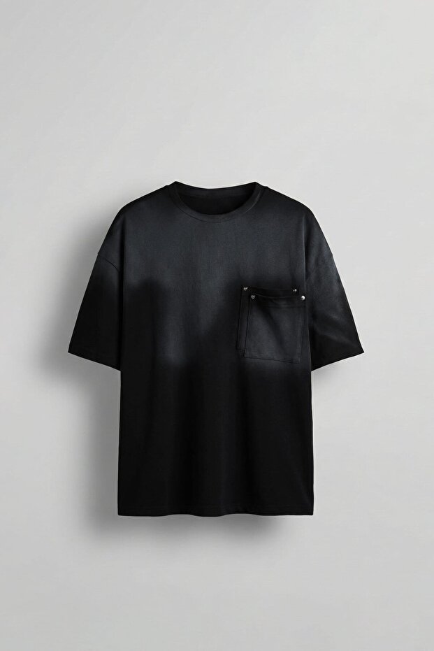 Men's Oversize Double Layer Pocket T-Shirt Black
