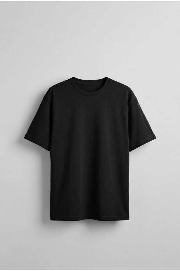 Erkek Oversize Basic T-Shirt Siyah - 1