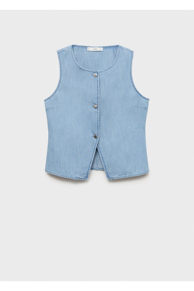 Düğmeli denim yelek - 3