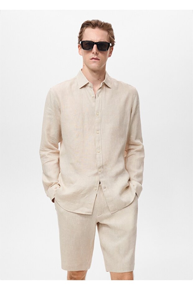 %100 keten regular fit gömlek - 1