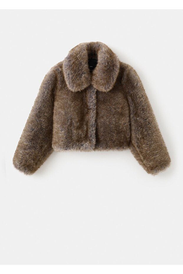 Kürk görünümlü crop ceket - 3