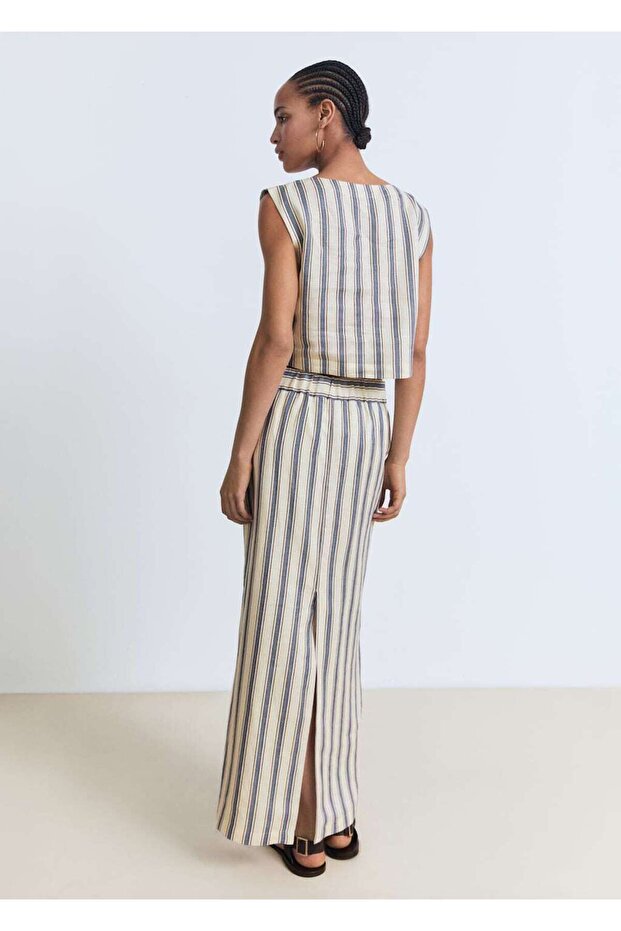 Çizgili keten etek - 4