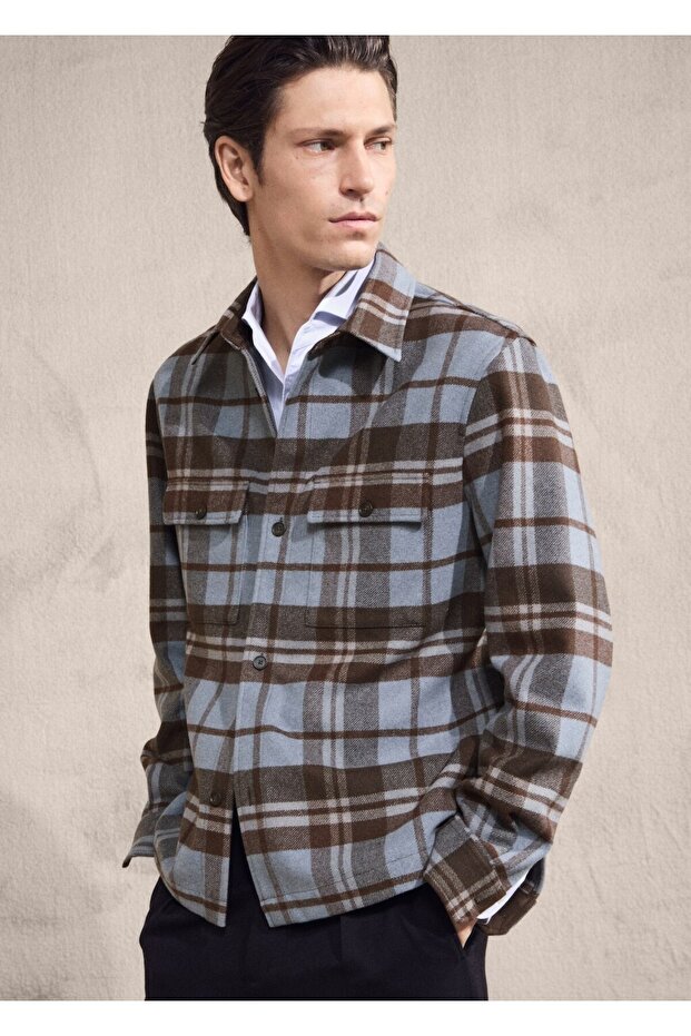 Cepli kareli gömlek ceket - 8