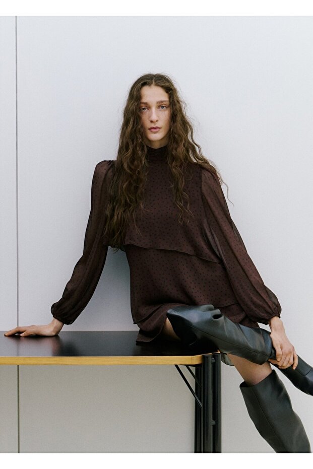 Fırfırlı puantiyeli elbise - 6