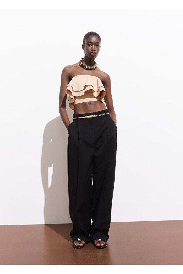 Volanlı straplez bluz - 2