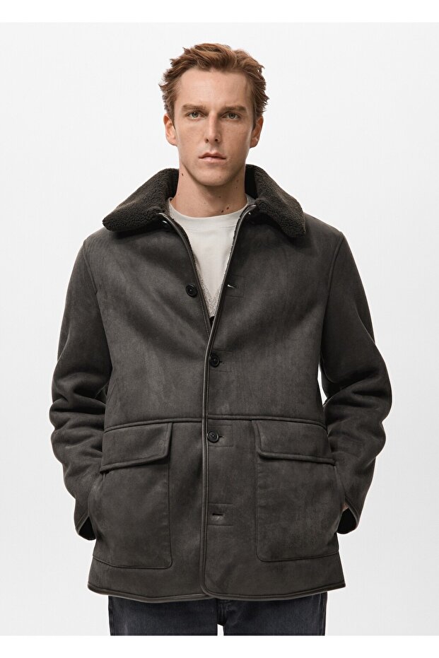 Kürklü süet görünümlü ceket - 1