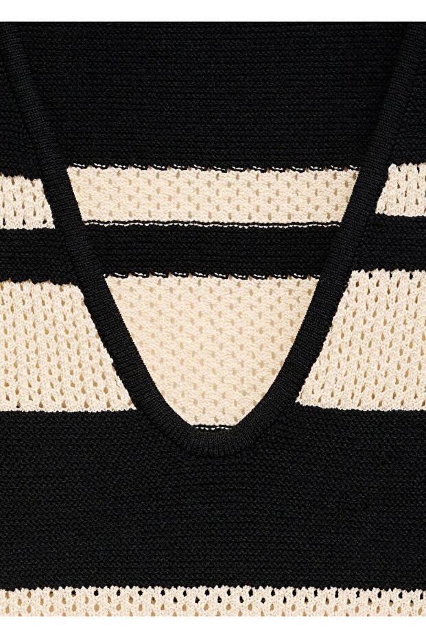 V yaka çizgili triko bluz - 7