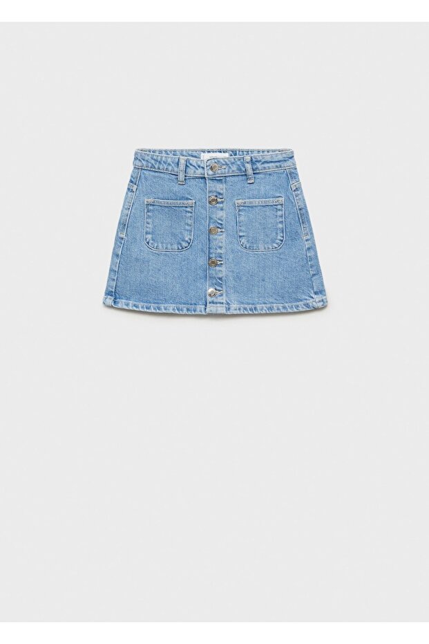 Düğmeli denim etek - 3