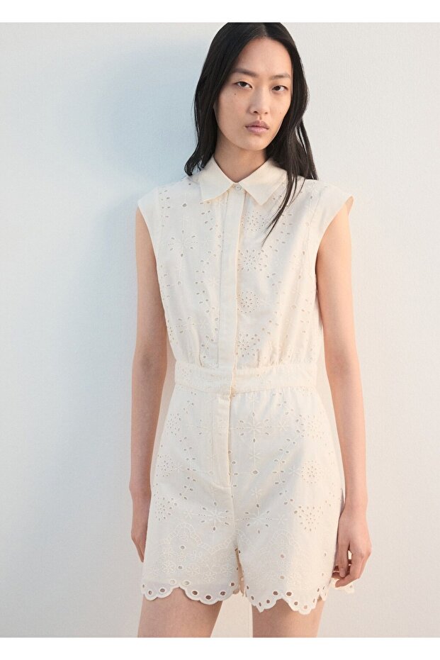 Dantel işlemeli kısa tulum - 1