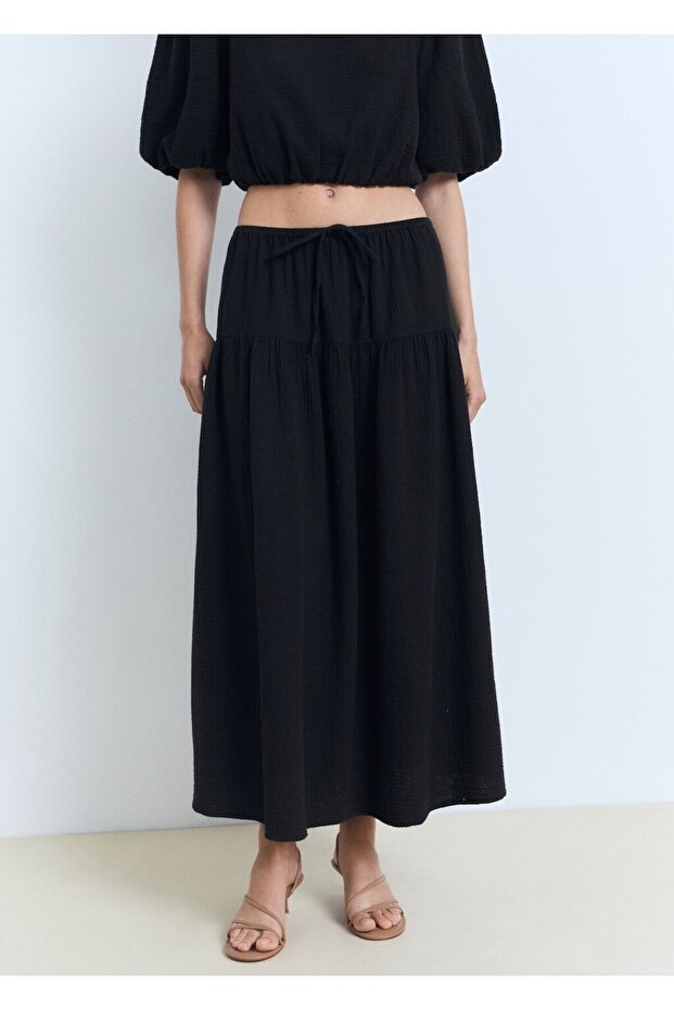 Bağcıklı pamuklu etek - 1