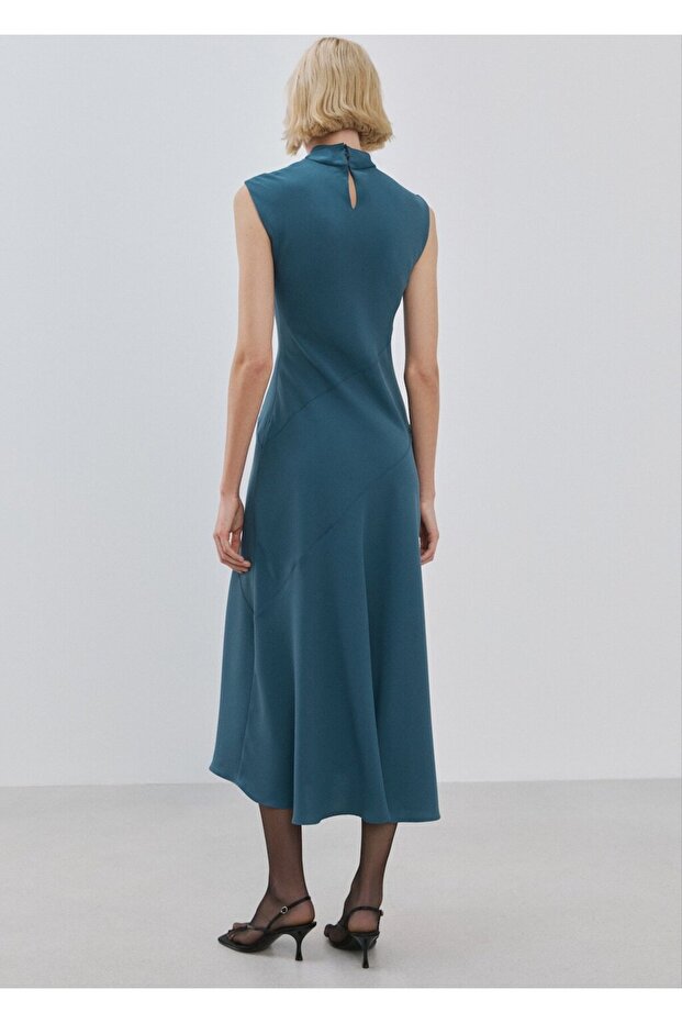 Drape yaka uzun elbise - 4