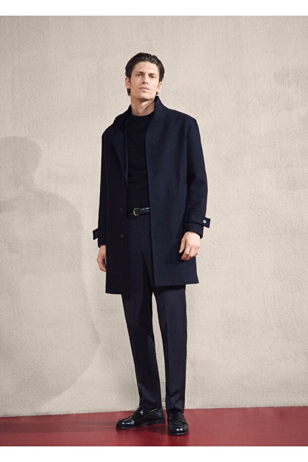 Dik yaka yün palto - 8