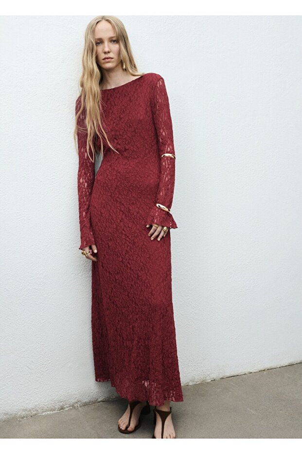 Çan kollu dantel elbise - 7