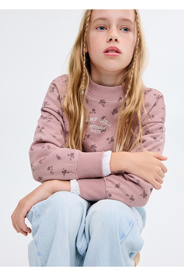 Çiçek desenli işlemeli sweatshirt - 6