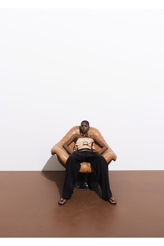 Volanlı straplez bluz - 6