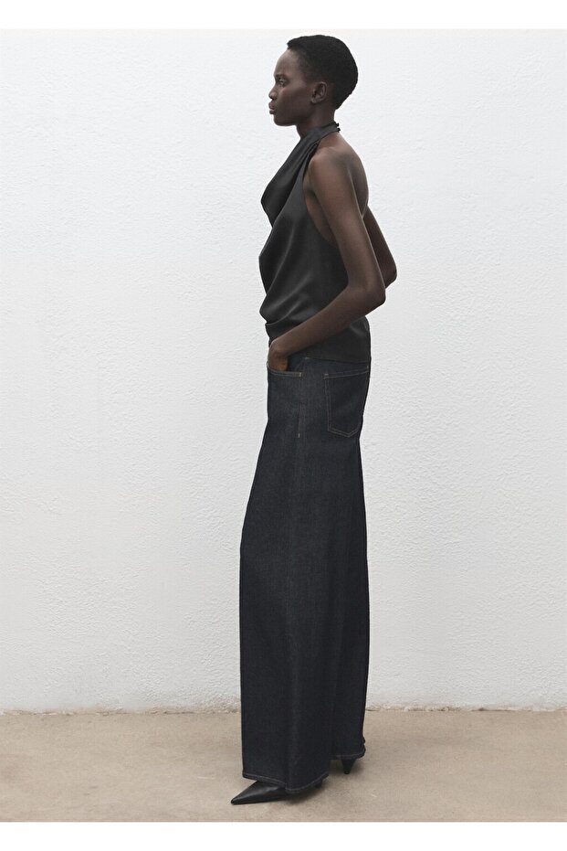 Drapeli yaka saten bluz - 7