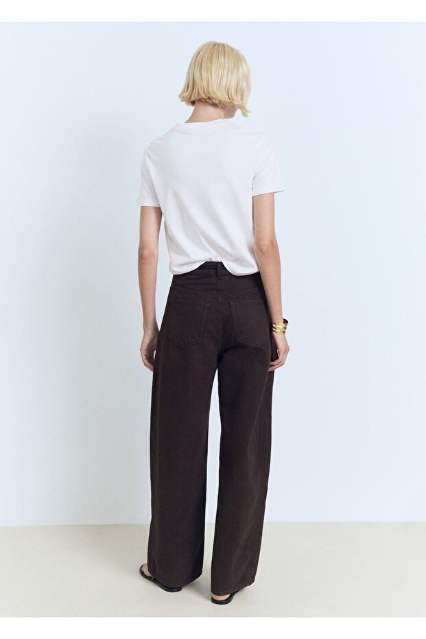 V yakalı pamuklu tişört - 4