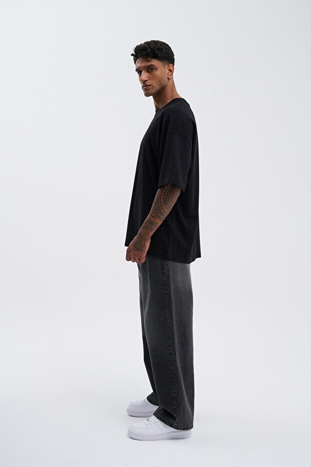 Erkek Basic Super Pamuklu Oversize Tişört Siyah - 7