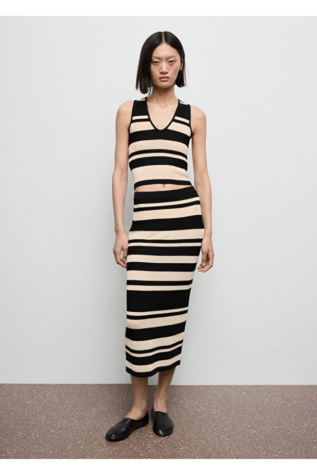 Çizgili midi triko etek - 2