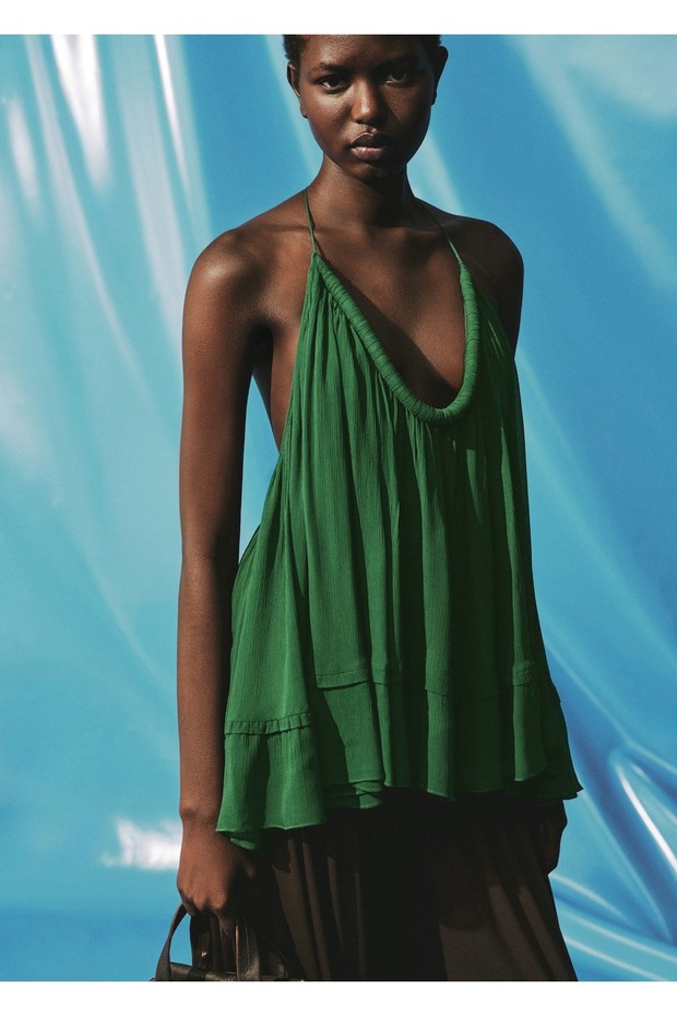 Pileli sırt dekolteli bluz - 1