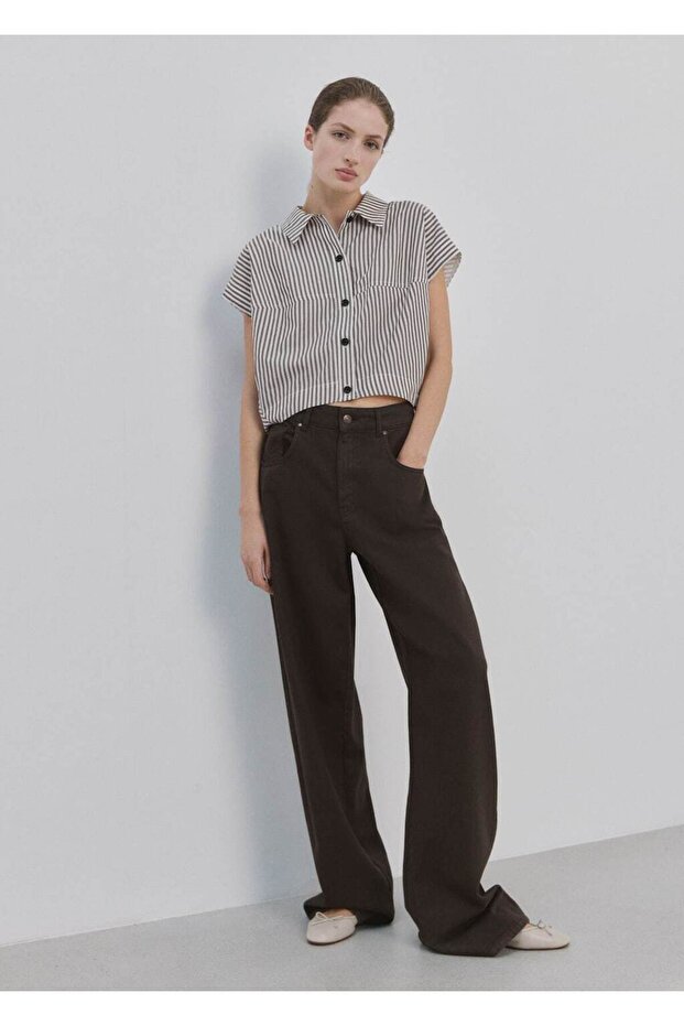 Çizgili crop gömlek - 2