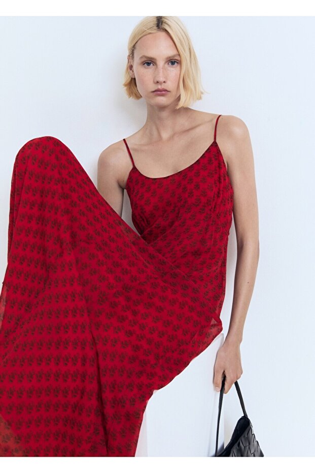 Çiçek desenli şifon elbise - 6